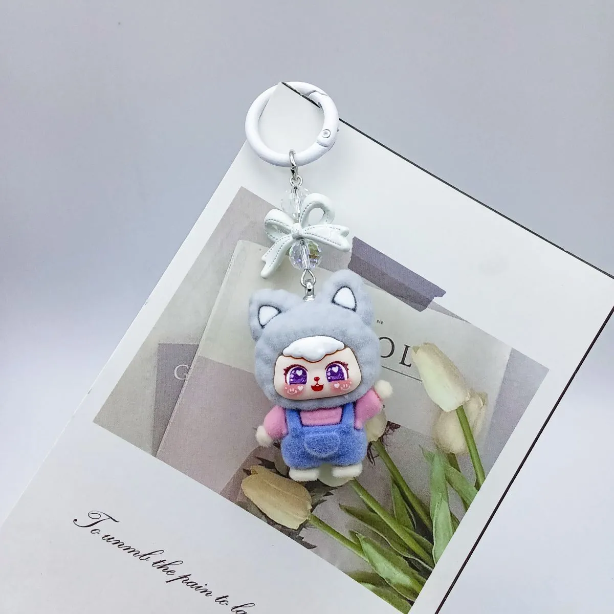 3D Flocked DIY Beaded Keychain – Cartoon Cute Bag Charm, Live Streaming Trendy Pendant, Kawaii Mini Accessory for Purses & Backpacks